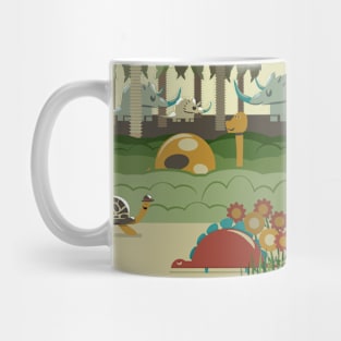 Family of dinos, rhinos and turtles in the jungle Mug